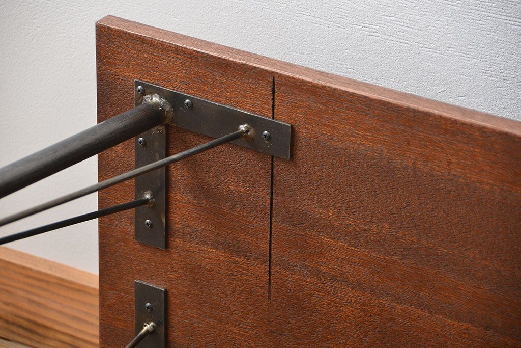 アンティーク家具　アンティーク 天板一枚板 古材を使った鉄脚テーブル(1)(作業台、机)