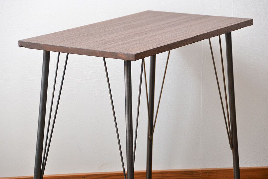 アンティーク家具　アンティーク 天板一枚板 古材を使った鉄脚テーブル(6)(作業台、机)