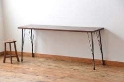 アンティーク家具　天板一枚板　古材天板の横長テーブル(作業台)