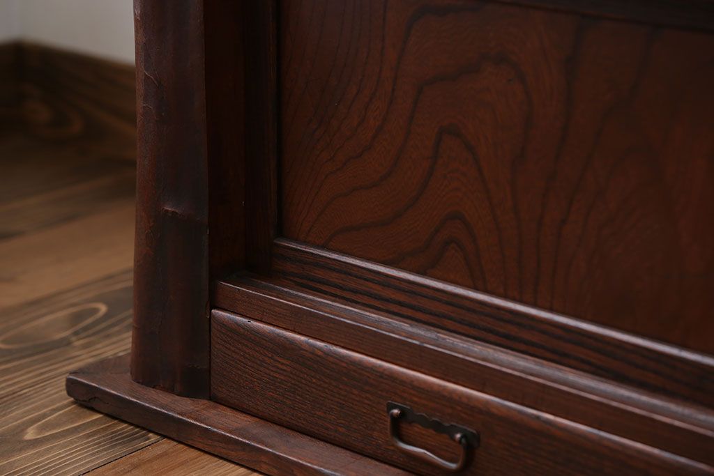 アンティーク家具　古民具・骨董 古い欅材の引き出し付き置き床(ローボード)
