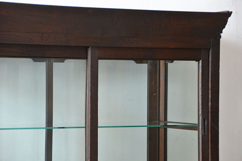 アンティーク家具　大正ロマン 古いナラ材!アンティークガラスケース(ショーケース、飾り棚)