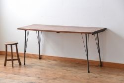 アンティーク家具　アンティーク 天板一枚板 古材の鉄脚テーブル(4)(机、作業台)