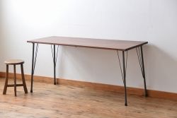 アンティーク家具　アンティーク 天板一枚板 古材の鉄脚テーブル(5)(机、作業台)