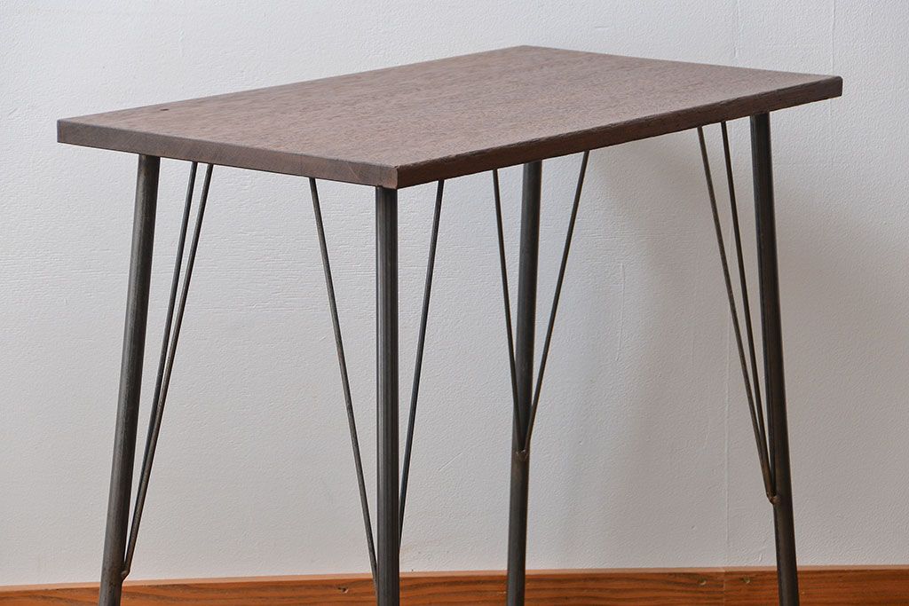 アンティーク家具　アンティーク 天板一枚板!古材を使った鉄脚テーブル(7)(作業台、机)