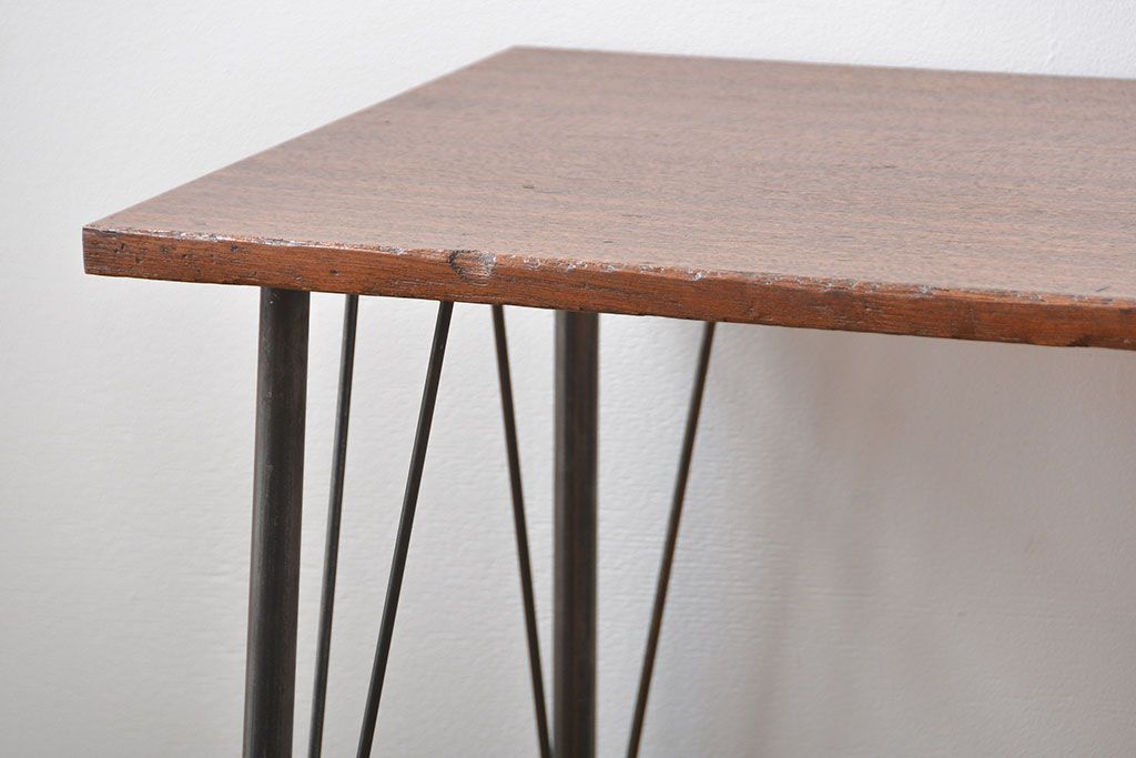 アンティーク家具　アンティーク 天板一枚板 古材を使った鉄脚テーブル(9)(作業台、机)