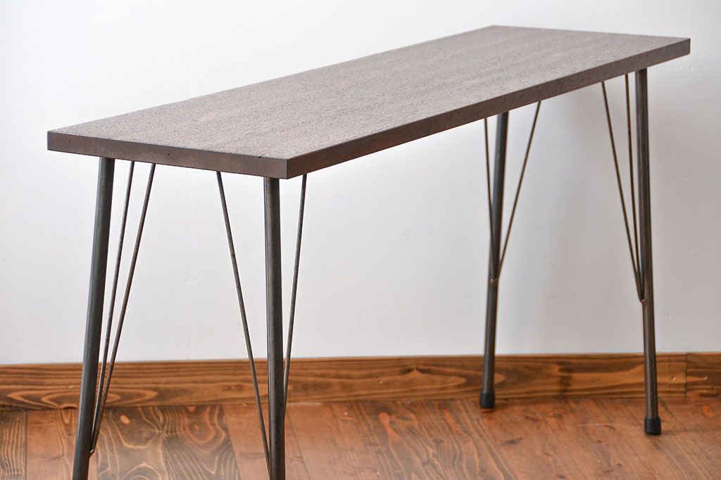 レトロ家具　昭和レトロ　天板一枚板　古材を使った鉄脚テーブル(1)(作業台)