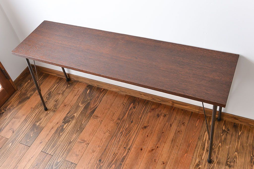 アンティーク家具　アンティーク　天板一枚板!古材を使った鉄脚テーブル(1)(作業台)