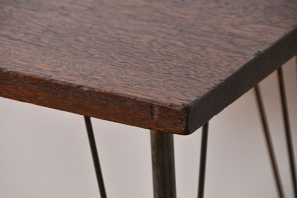 アンティーク家具　アンティーク　天板一枚板!古材を使った鉄脚テーブル(1)(作業台)