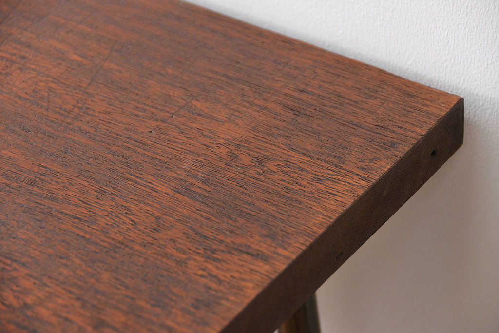 レトロ家具　昭和レトロ　天板一枚板　古材を使った鉄脚テーブル(3)(作業台)