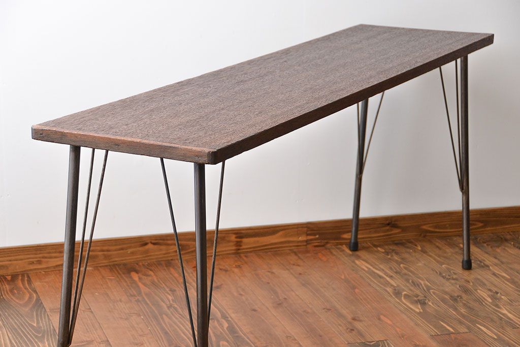 レトロ家具　昭和レトロ　天板一枚板　古材を使った鉄脚テーブル(3)(作業台)