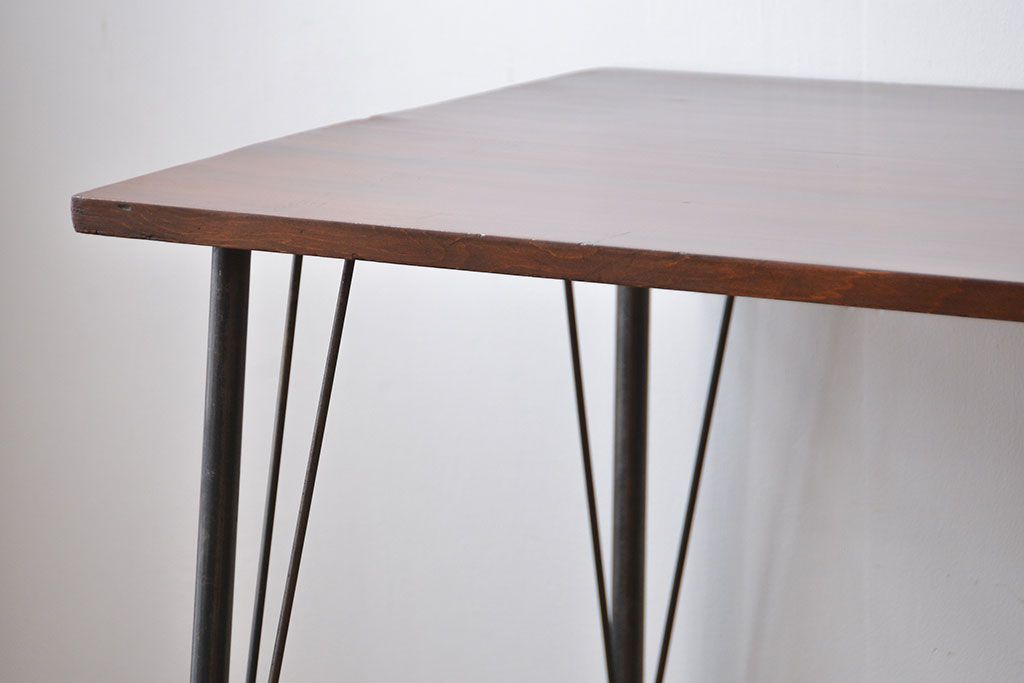 レトロ家具　昭和レトロ　天板一枚板　古材を使った鉄脚テーブル(5)(作業台)