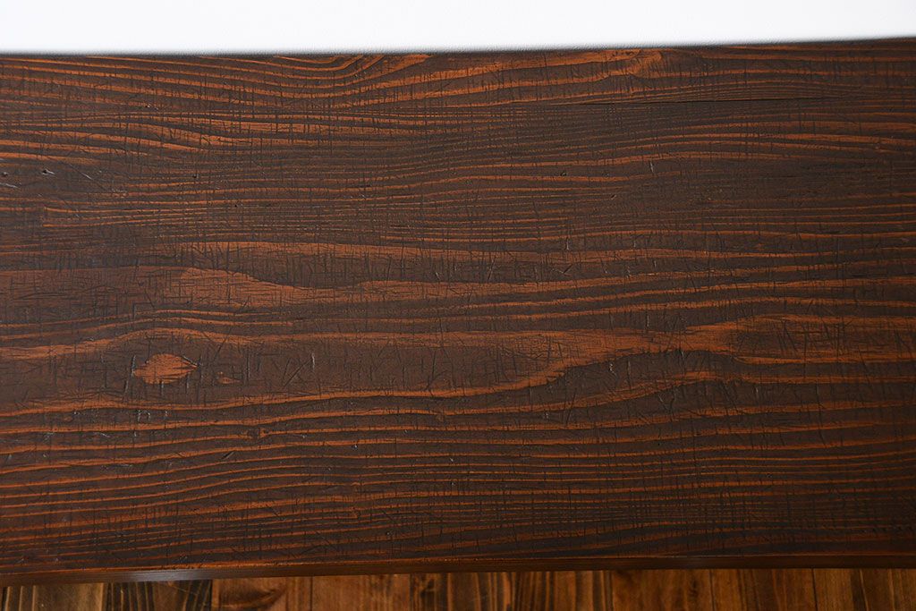 レトロ家具　昭和レトロ　天板一枚板!古材を使った鉄脚テーブル(3)(作業台)