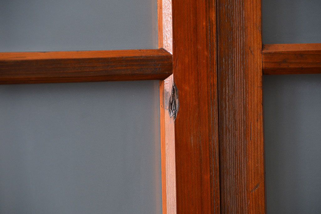  アンティーク 古い木のすりガラス戸 2枚セット(引き戸)