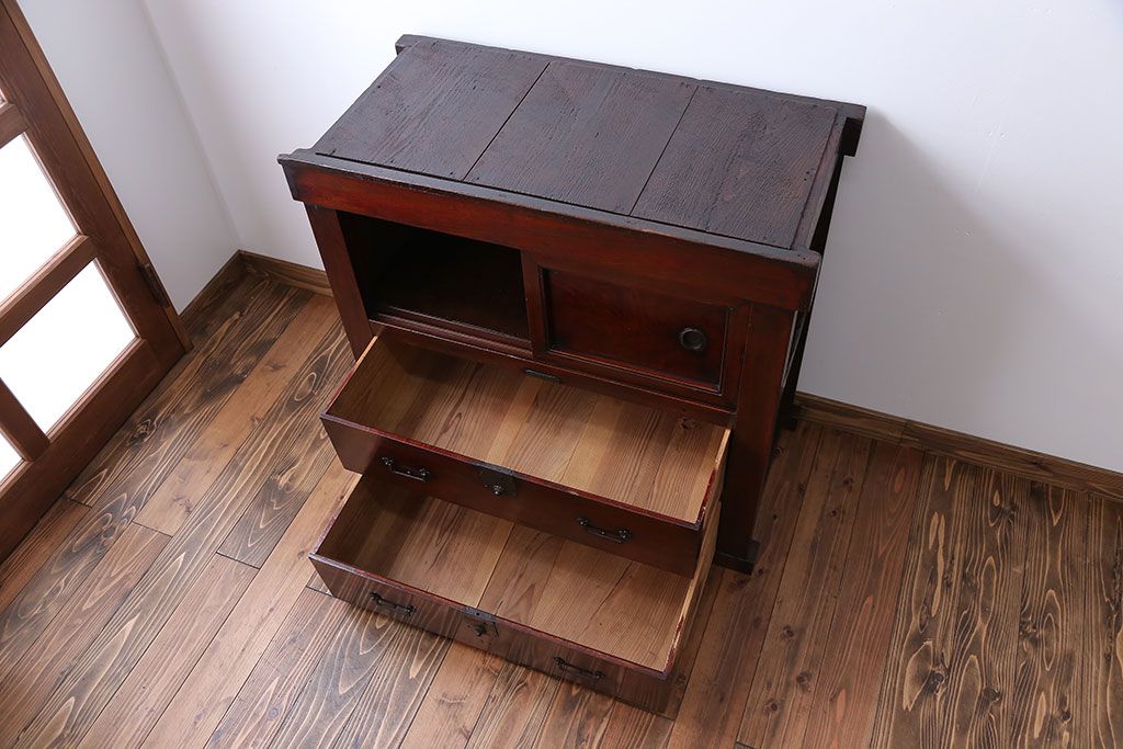 アンティーク家具　古民具・骨董 前面桜材と欅材!帳場箪笥(時代箪笥)