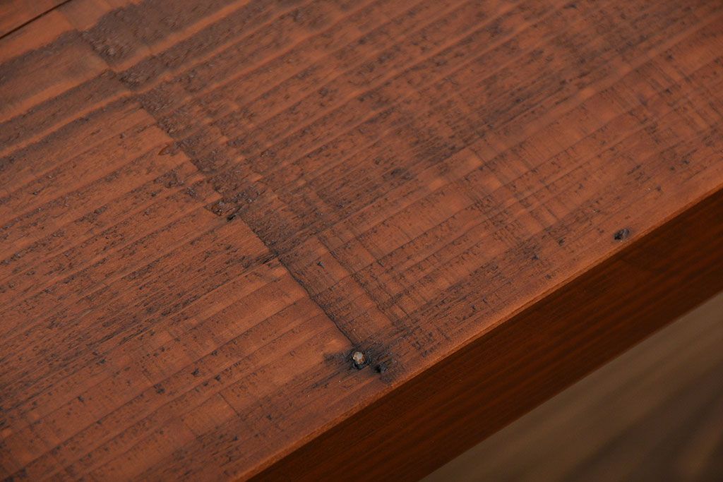 レトロ家具　昭和レトロ 天板一枚板　古材を使った鉄脚ベンチ(1)