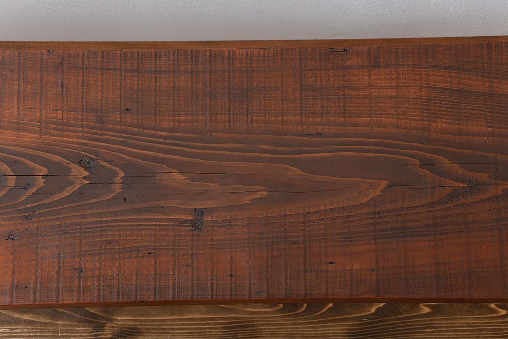 レトロ家具　昭和レトロ 天板一枚板　古材を使った鉄脚ベンチ(2)