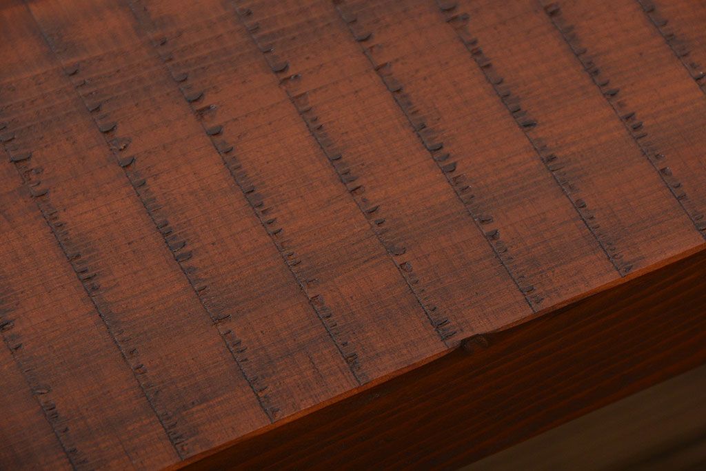 レトロ家具　昭和レトロ　天板一枚板　古材を使った鉄脚ベンチ(3)