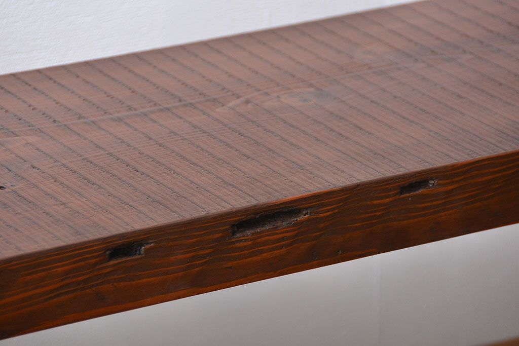 レトロ家具　昭和レトロ　天板一枚板　古材を使った鉄脚ベンチ(3)