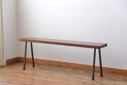 レトロ家具　昭和レトロ　天板一枚板　古材を使った鉄脚ベンチ(4)