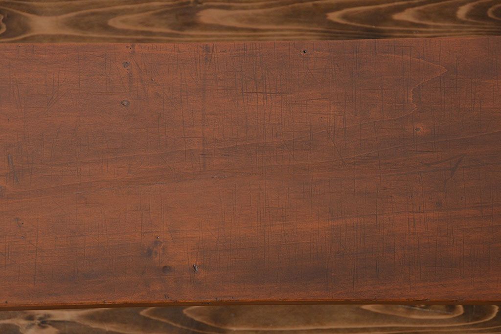 レトロ家具　昭和レトロ　天板一枚板　古材を使った鉄脚ベンチ(4)