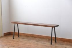 レトロ家具　 昭和レトロ　天板一枚板　古材を使った鉄脚ベンチ(5)