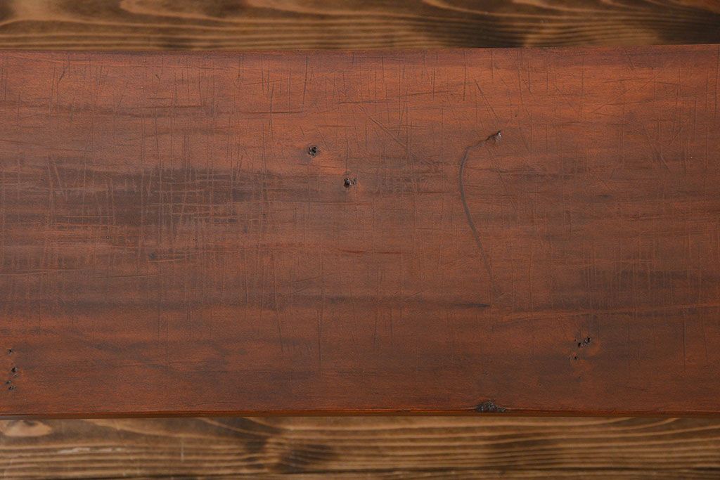 レトロ家具　 昭和レトロ　天板一枚板　古材を使った鉄脚ベンチ(5)