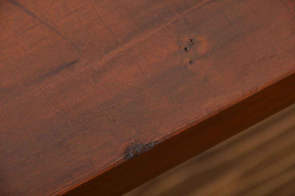 レトロ家具　 昭和レトロ　天板一枚板　古材を使った鉄脚ベンチ(5)