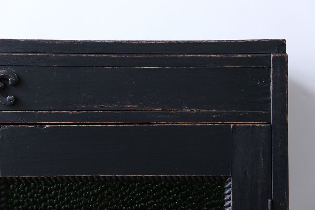 レトロ家具　昭和レトロ　色ガラス入り本箱