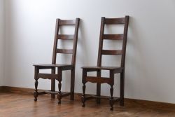 アンティーク家具　イギリスアンティーク オーク材　シックなダイニングチェア2脚セット(1)