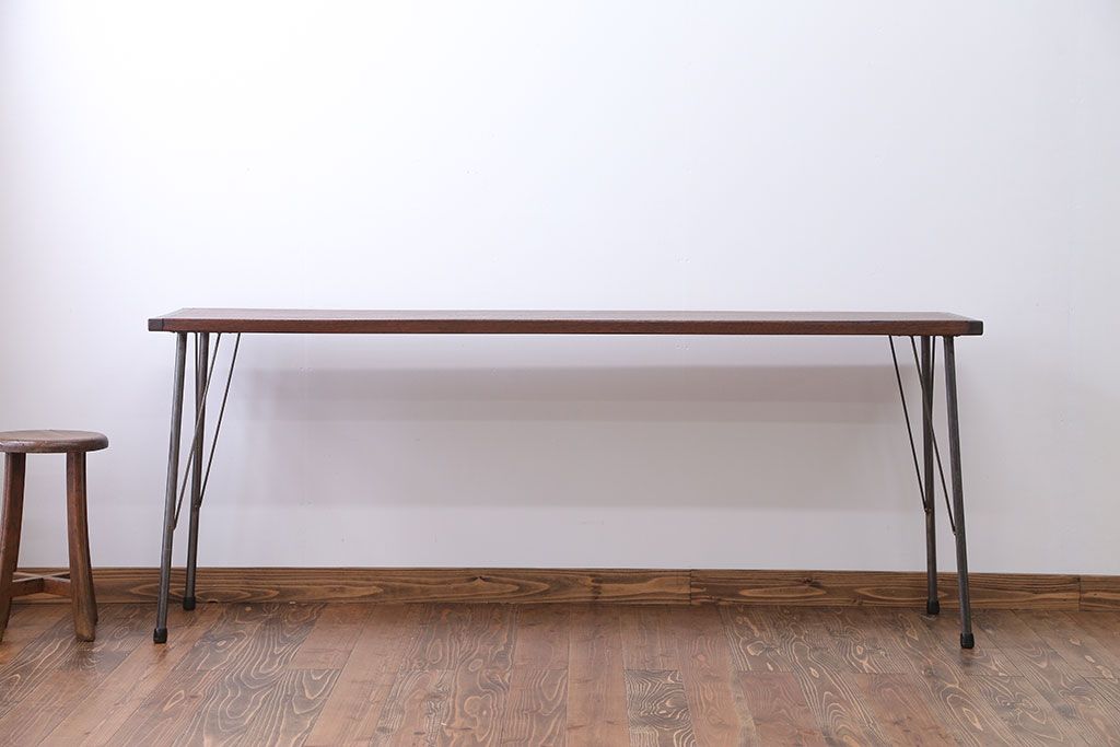 アンティーク家具　 天板一枚板　古材を使った鉄脚テーブル(3)