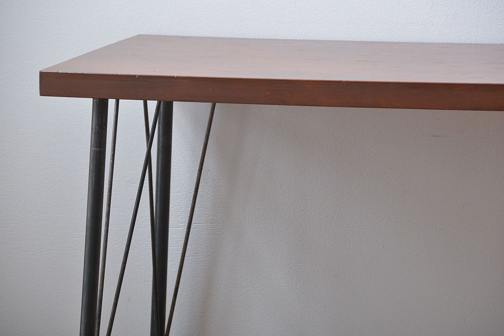 アンティーク家具　天板一枚板　古材を使った鉄脚テーブル