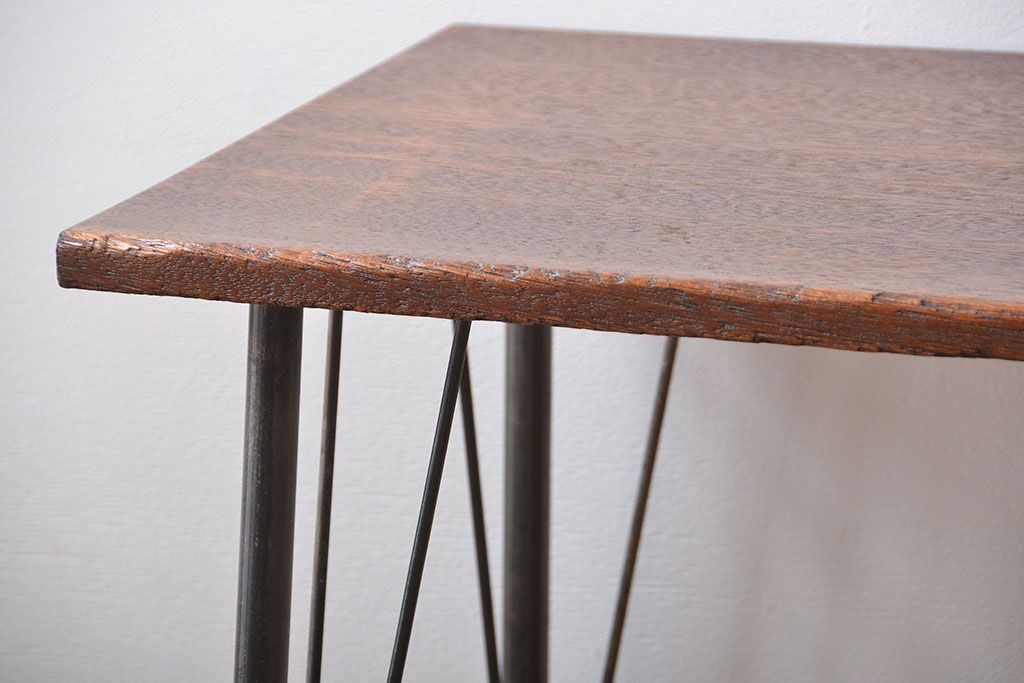 アンティーク家具　アンティーク 天板一枚板 古材を使った鉄脚テーブル(3)