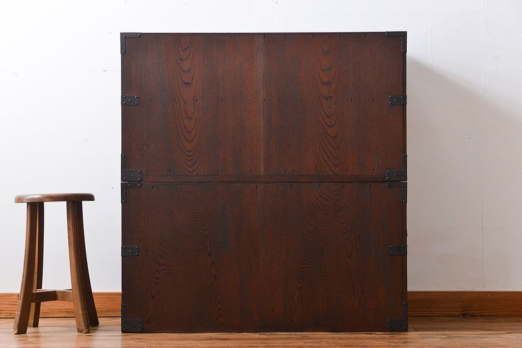アンティーク家具　古民具・骨董　総欅材!観音開き重ね時代箪笥