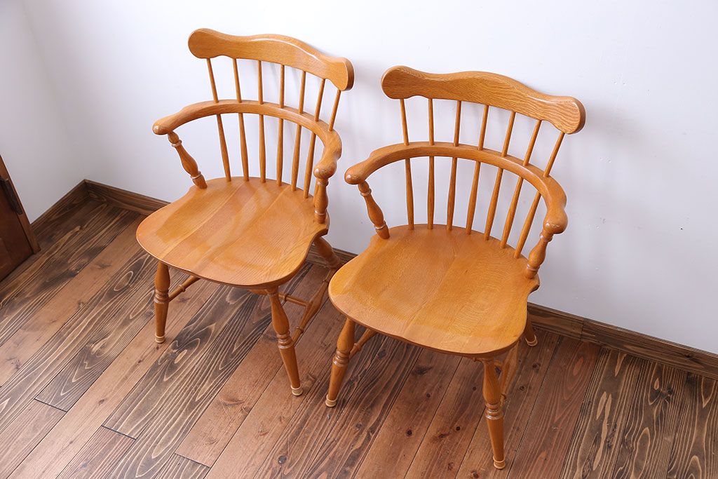 中古　柏木工　ナラ材のダイニングチェア2脚セット(1)