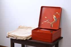 アンティーク雑貨　大正〜昭和初期 古い蒔絵の木製お膳 5枚(漆器)