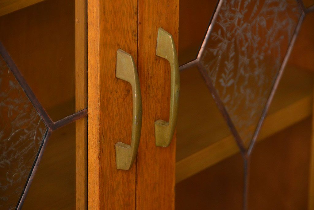 アンティーク家具　ステンドグラス戸　壁掛けキャビネット