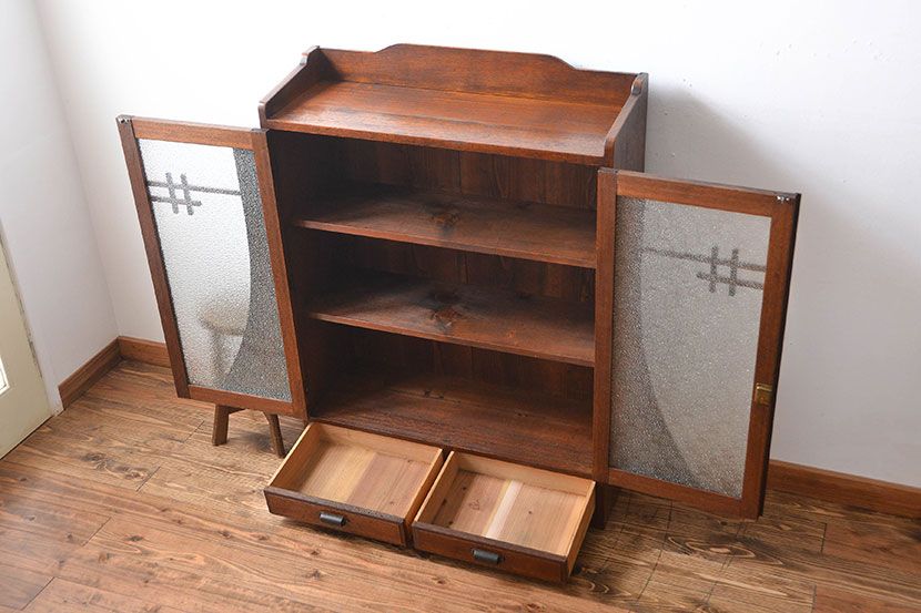 レトロ家具　昭和レトロ　ダイヤガラス入り本箱