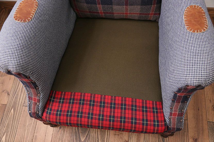 ヴィンテージ家具　イギリスビンテージ　パッチワークウィングソファ