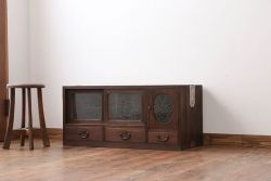 レトロ家具　昭和レトロ　結霜ガラス入りローボード