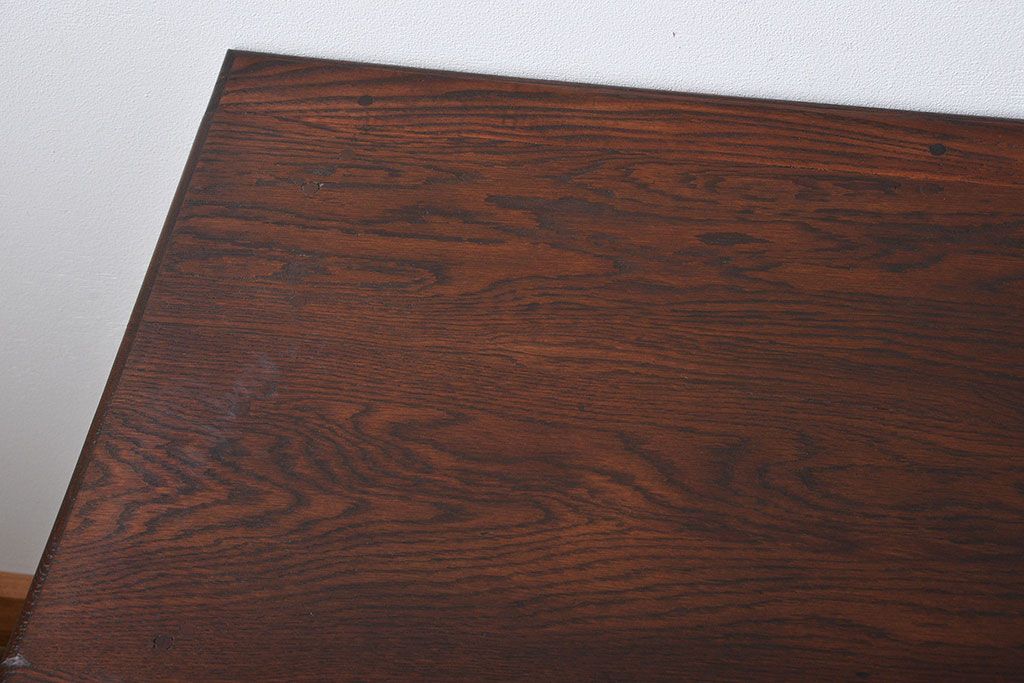 レトロ家具　昭和レトロ　ナラ材の両袖机
