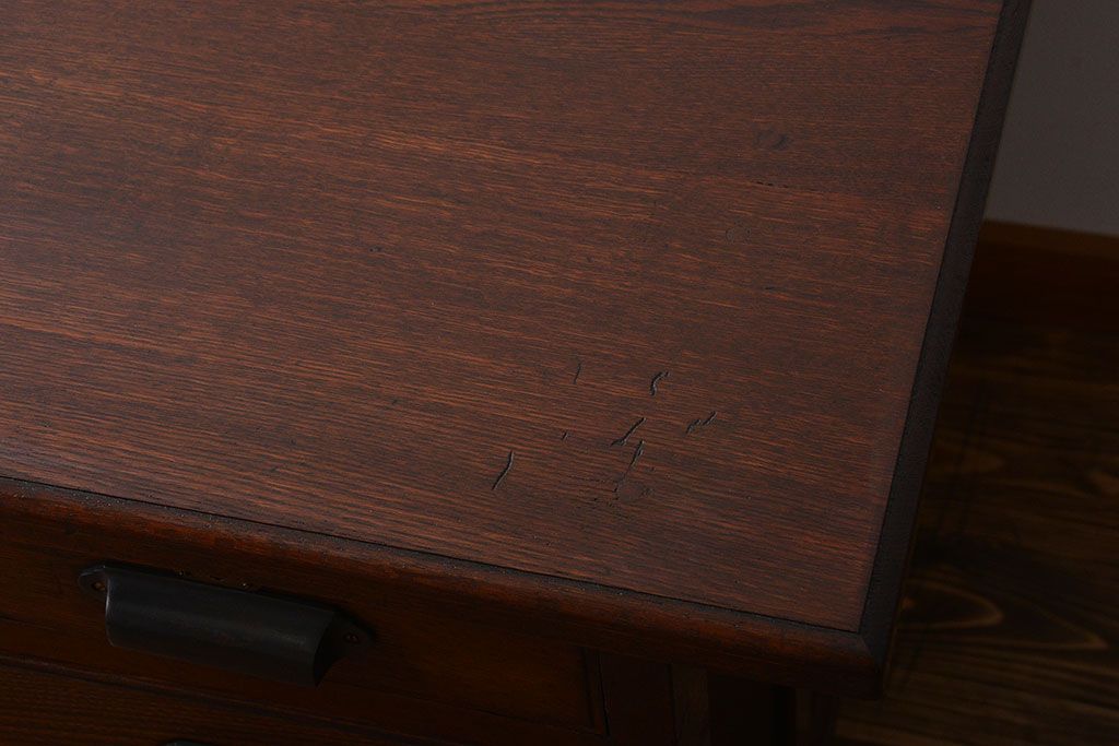 レトロ家具　昭和レトロ　ナラ材の両袖机