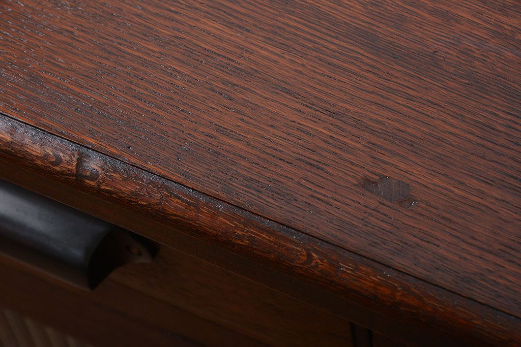 レトロ家具　昭和レトロ　ナラ材の両袖机