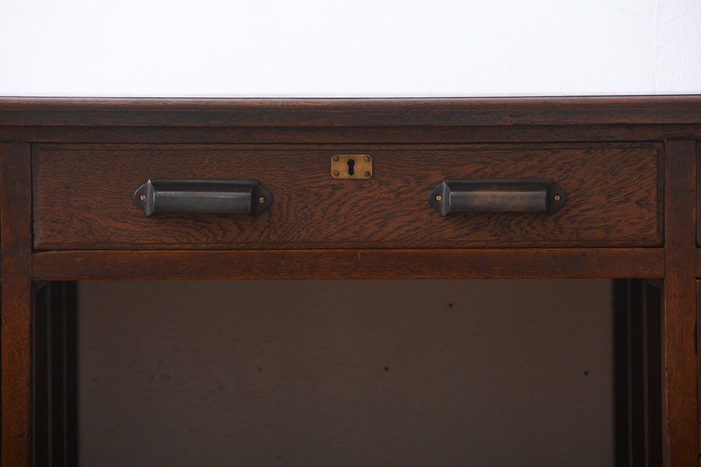 レトロ家具　昭和レトロ　ナラ材の両袖机