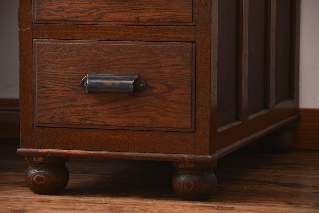 レトロ家具　昭和レトロ　ナラ材の両袖机