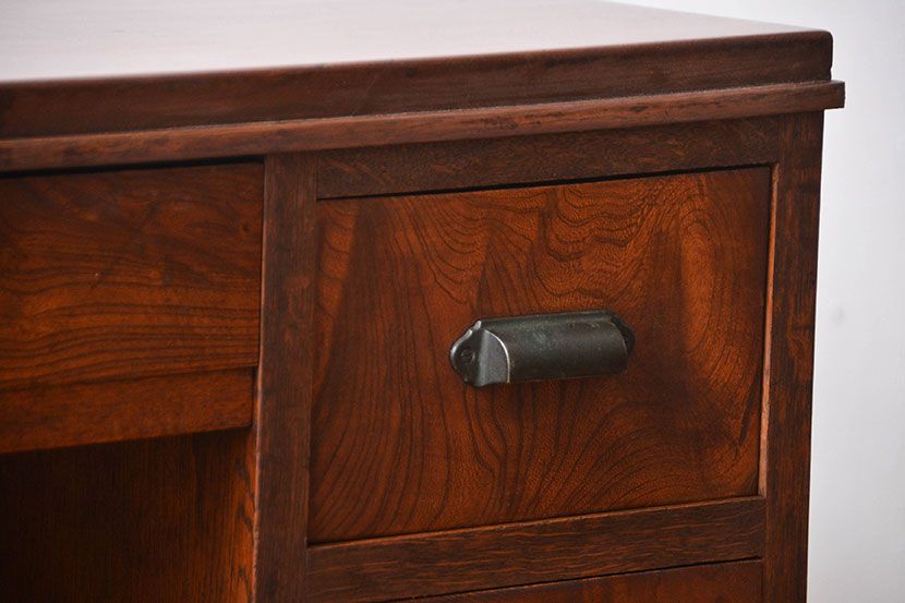 アンティーク家具　天板くるみ材一枚板　組み立て式両袖机