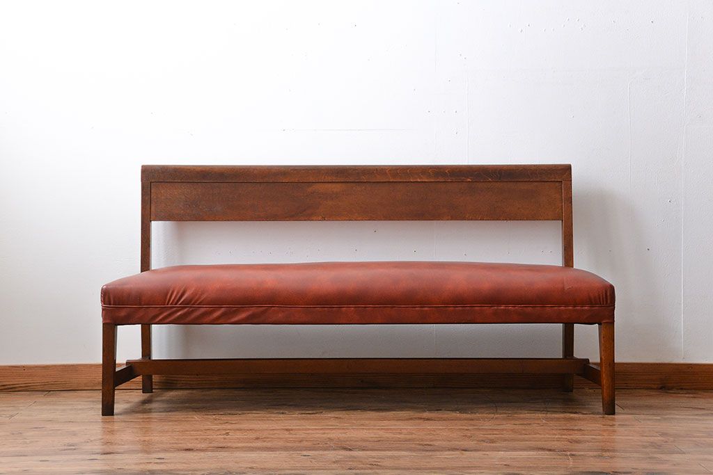 レトロ家具　昭和レトロ　ナラ材のベンチ(2)
