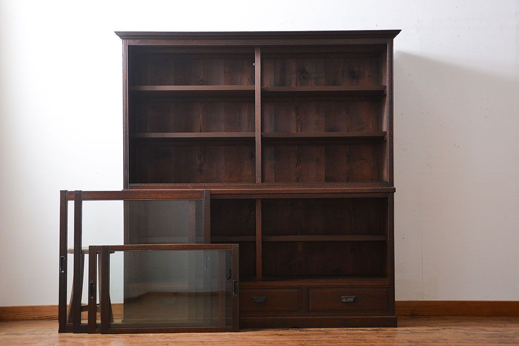 新品登場 アンティーク家具 大正ロマン 引き出し付き!大きなガラス引き戸 家具