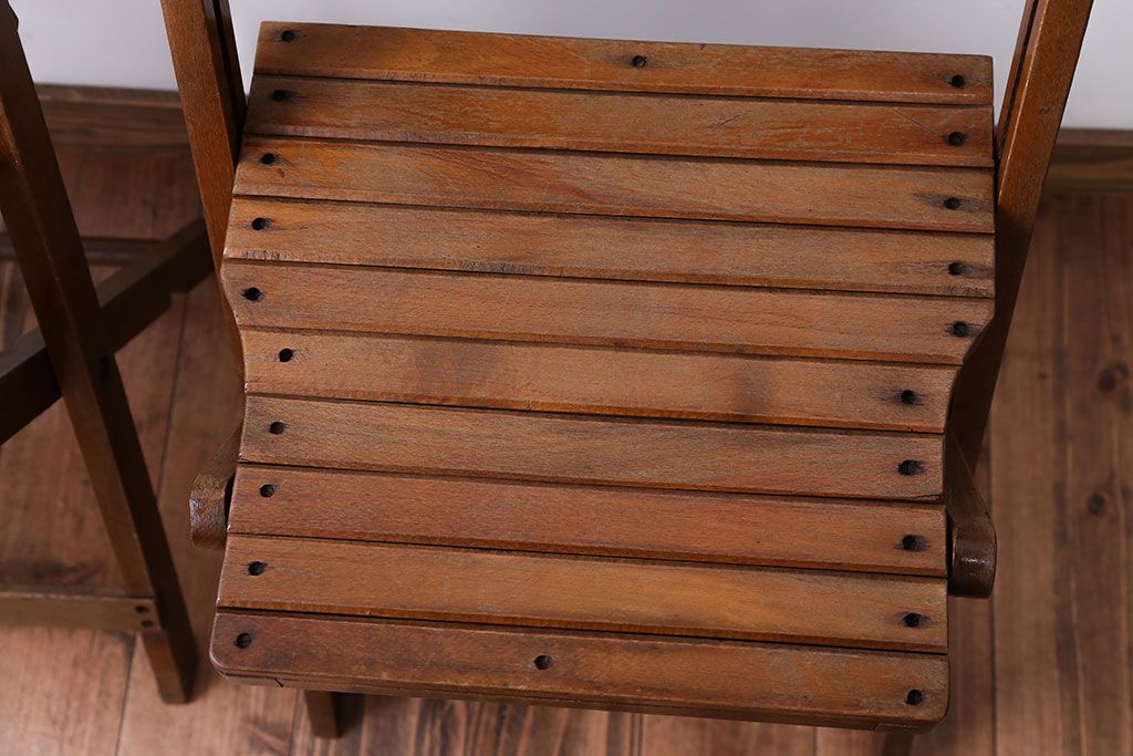 アンティーク家具 イギリスアンティーク 古い木製のフォールディングチェア2脚セット(2) | ラフジュ工房