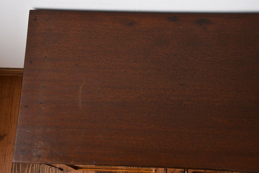 レトロ家具　昭和レトロ　気泡ガラス入り鉄脚付きローボード