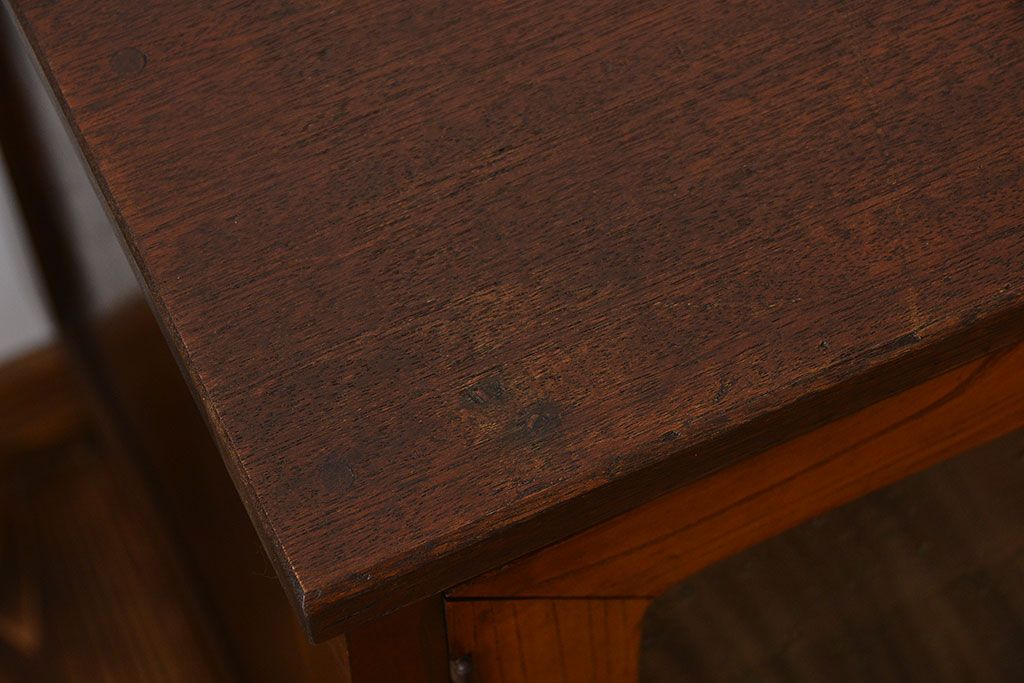 レトロ家具　昭和レトロ　気泡ガラス入り鉄脚付きローボード